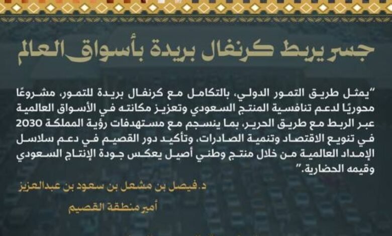 أمير-القصيم:-إطلاق-طريق-التمور-الدولي-خطوة-نوعية-تفتح-آفاقًا-جديدة-لتسويق-التمور-في-الأسواق-العالمية