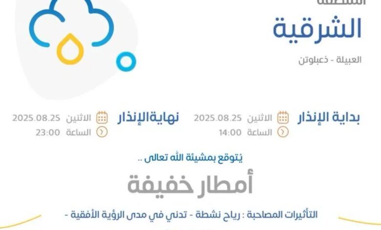 صواعق-ورياح-تصاحب-الأمطار.-“الأرصاد”-يكشف-عن-طقس-الشرقية-اليوم