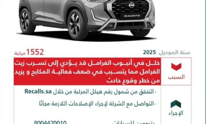 التجارة:-استدعاء-أكثر-1500-مركبة-نيسان-magnite-لخلل-في-الفرامل