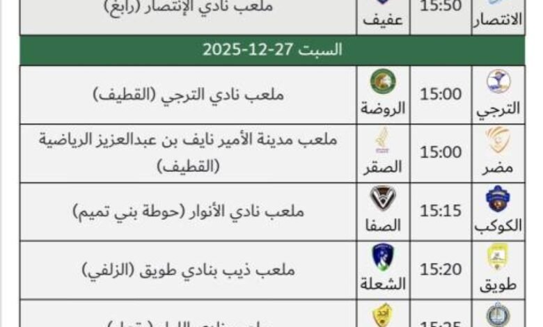 الجولة-15-لدوري-الدرجة-الثانية-أيام-الجمعة-والسبت-والأحد