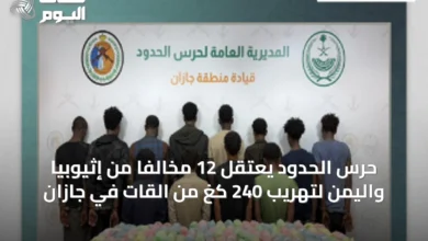 حرس-الحدود-يعتقل-12-مخالفًا-من-إثيوبيا-واليمن-لتهريب-240-كغ-من-القات-في-جازان